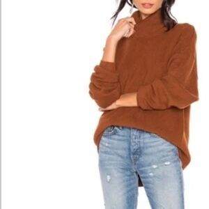 FREE PEOPLE oversized cozy turtleneck sweater in chestnut brown (medium)
